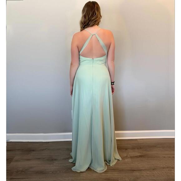 Azazie Davis Dusty Sage Chiffon A-Line V-Neck Bridesmaids Dress (Size 8) - Picture 4 of 4